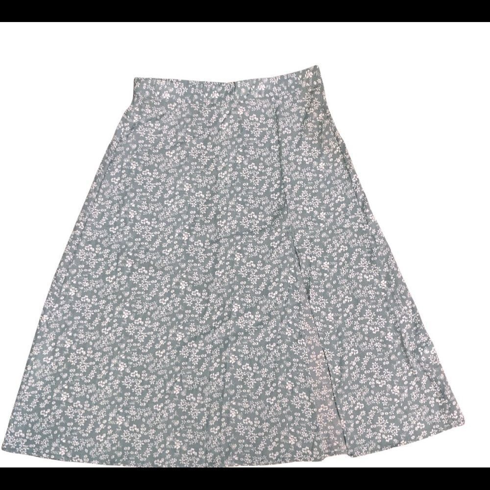 Shein Green Floral Print Split Thigh Skirt sz Large 8/10